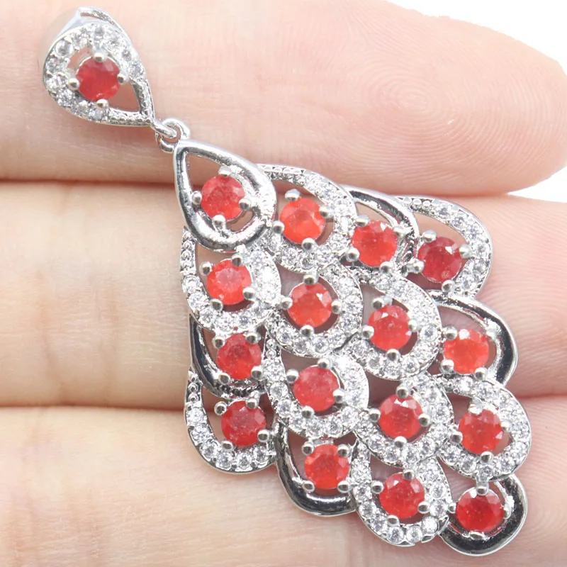 Buy 3 Get 1 Free 46x24mm Pretty Real Red Ruby Real Green Emerald Women Wedding Silver Pendant