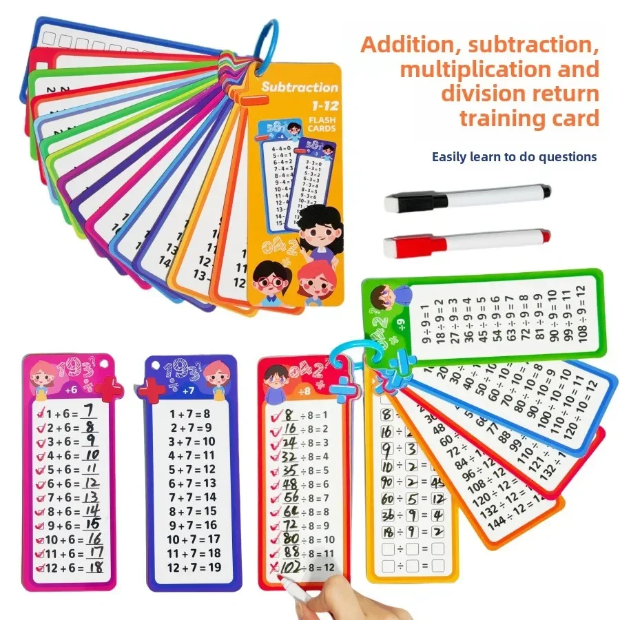 Maths Training Cards Addition Subtraction Multiplication and Division Educational Toys Student Arithmetic with Erasable Pen