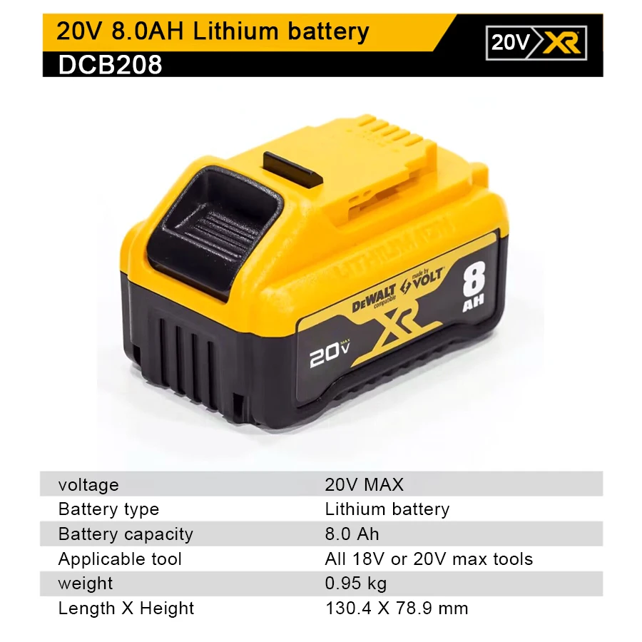 Dewalt DCB208 8.0AH 20V MAX XR Battery Compact Lithium Battery Case Charging Protection Power Tool Accessories Original