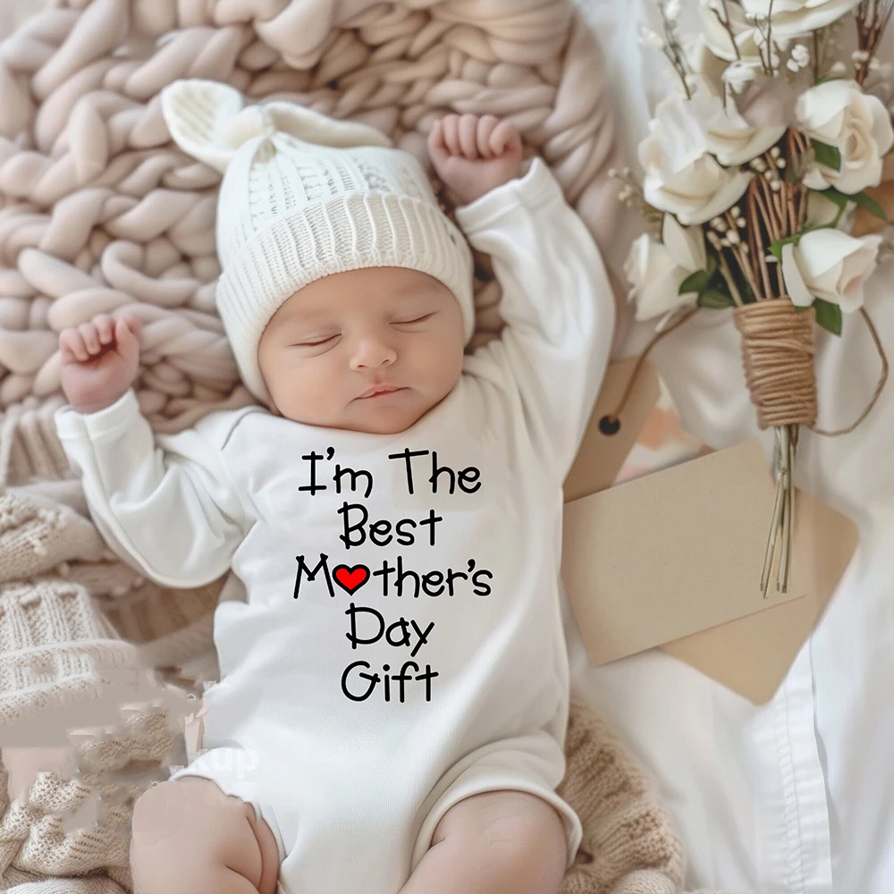 I'm The Best Mother's Day Gift Baby Romper Letter Print Casual Infant Bodysuit Long Sleeve Round Neck Jumpsuit Mothers Day Gift