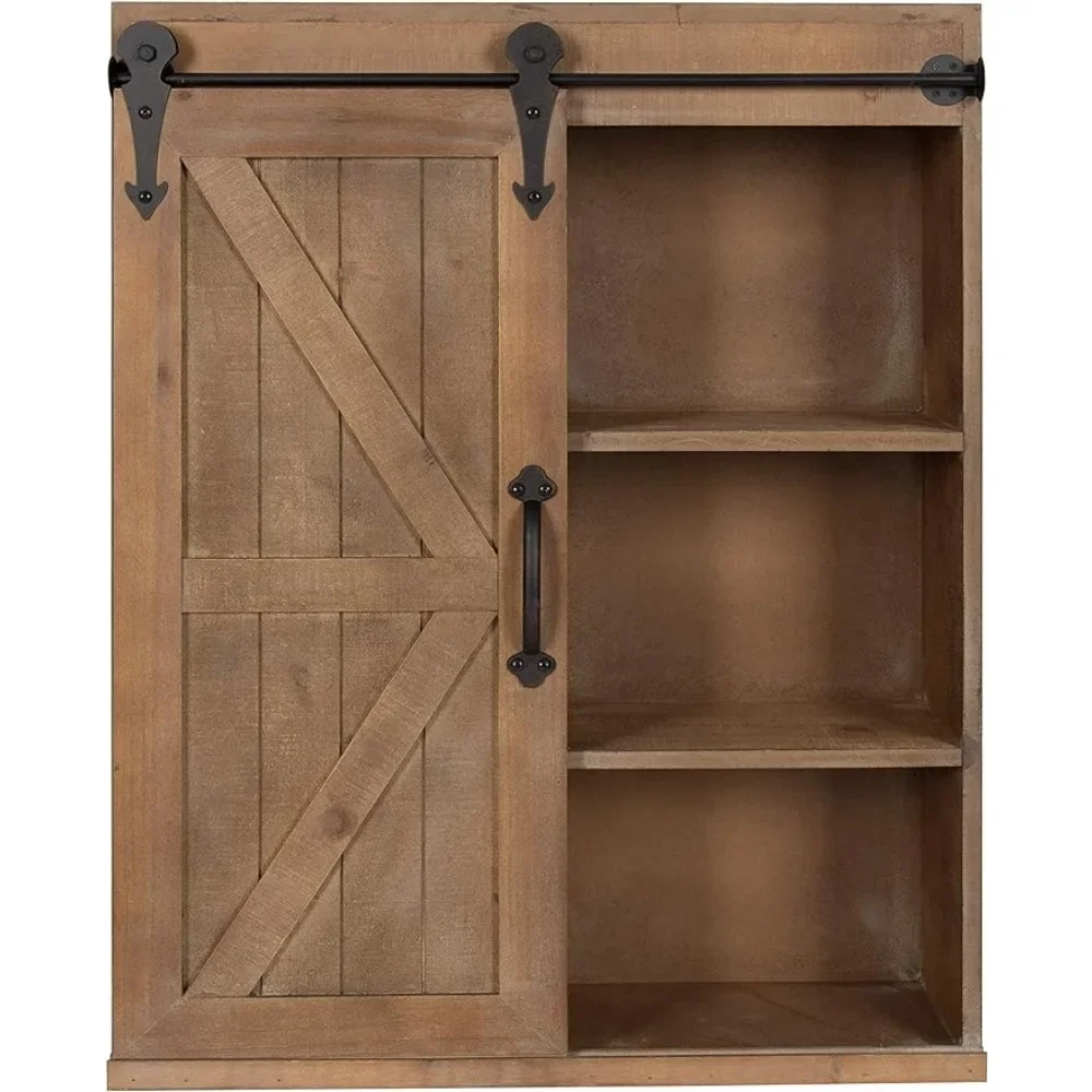 Wood Decorative Wall Storage Cabinet With Sliding Barn Door Shoe Organizer Rustic BrownFreight Free Shoes Living Room Home