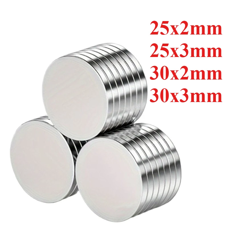 High-Power Neodymium Round Magnet 25x2/25x3/30x2/30x3 mm, Ideal for Fridge Decor, DIY Crafts, Bag Accessories, and Whiteboard