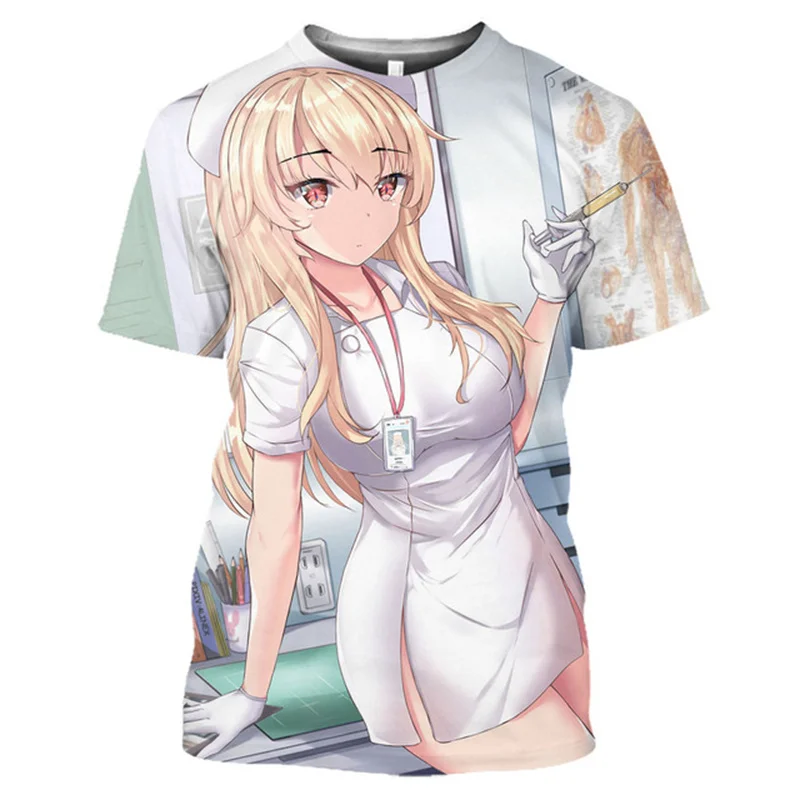 Hentai Nurse Doctor Anime T Shirt for Men 3D Ahegao Sexy Girl Printed Manga Bikini Exposed Loli Tee Shirts Harajuku Fashion Tops