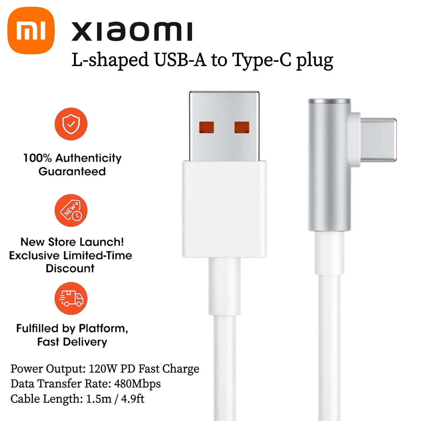 120W USB A to Type C Cable 6A Fast Charging Charger Cord 90 Degree L Type Right Angle Quick Charge Data Sync Wire for Phone 1.5M