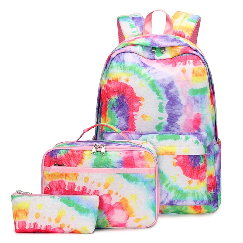 Plecak szkolny z torba śniadaniowa piórnik dla nastoletnie dziewczyny kilka kieszeni tornister śliczny plecak studencki Tie Dye Book Drop Shipping