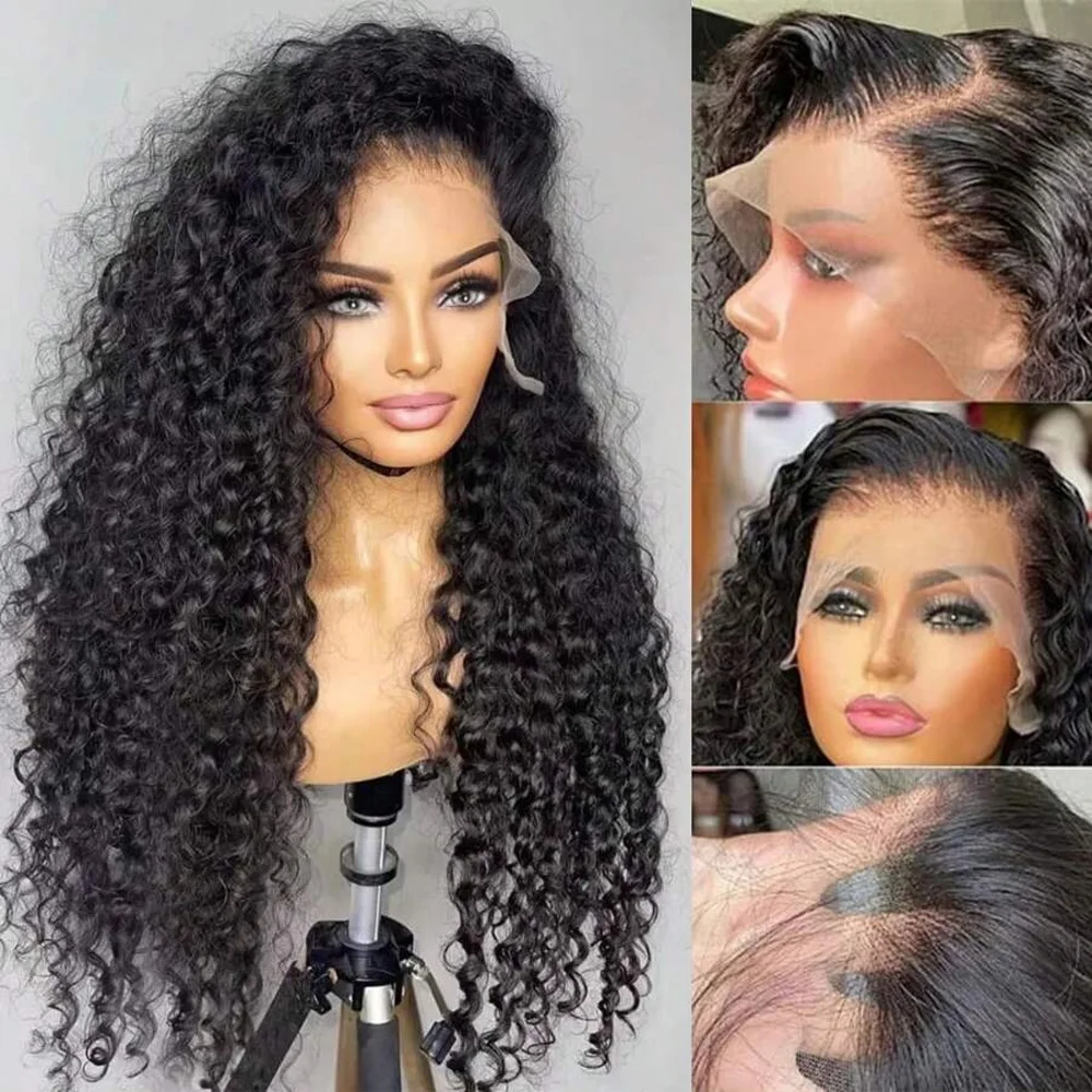 13x4 أسود فضفاض موجة عميقة الدانتيل الجبهة الباروكات شعر الإنسان # 1B 13x6 شعر مستعار بدانتيل أمامي عميق مجعد للنساء شعر مستعار بدون صمغ