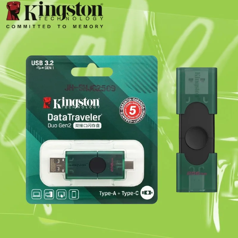 Kingston USB 3.2 Dual Type-C USB-A Flash Drive 128GB 256GB OTG Pendrive Memory Stick for iPhone 15 16 Original DTDEG2 U Disk