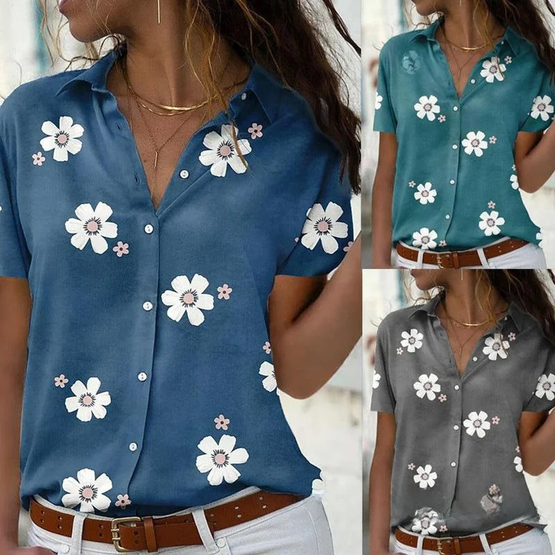 

Women's Floral Printed ort Sve irt Slim Fit Polyester Fabric Faionable Casual Top for Spring Season