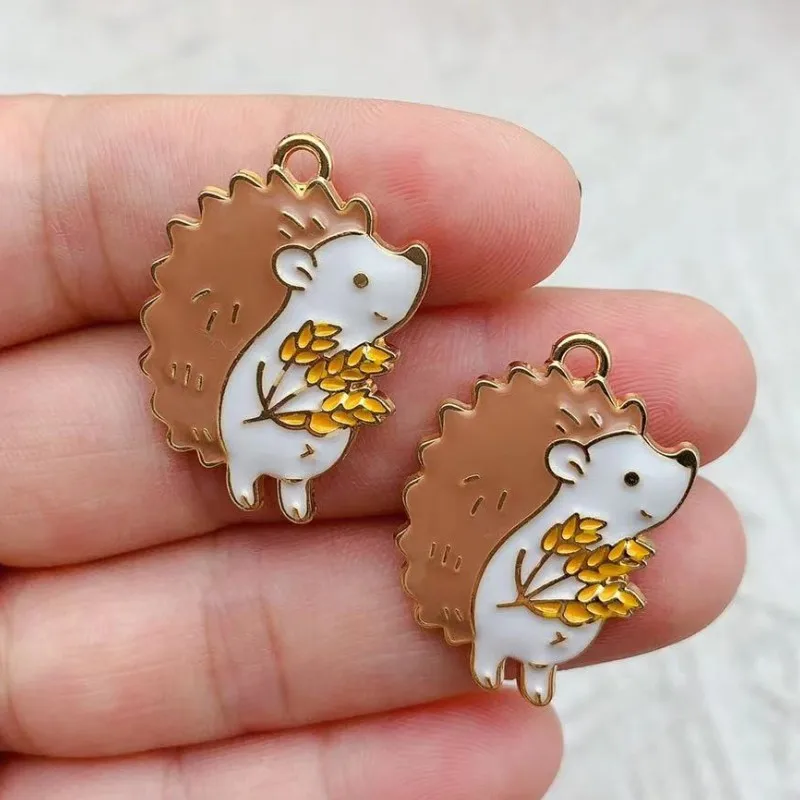 10pcs Hedgehog Charm for Jewelry Making Enamel Necklace Pendant Diy Supplies Bracelet Phone Craft Accessories Gold Plated