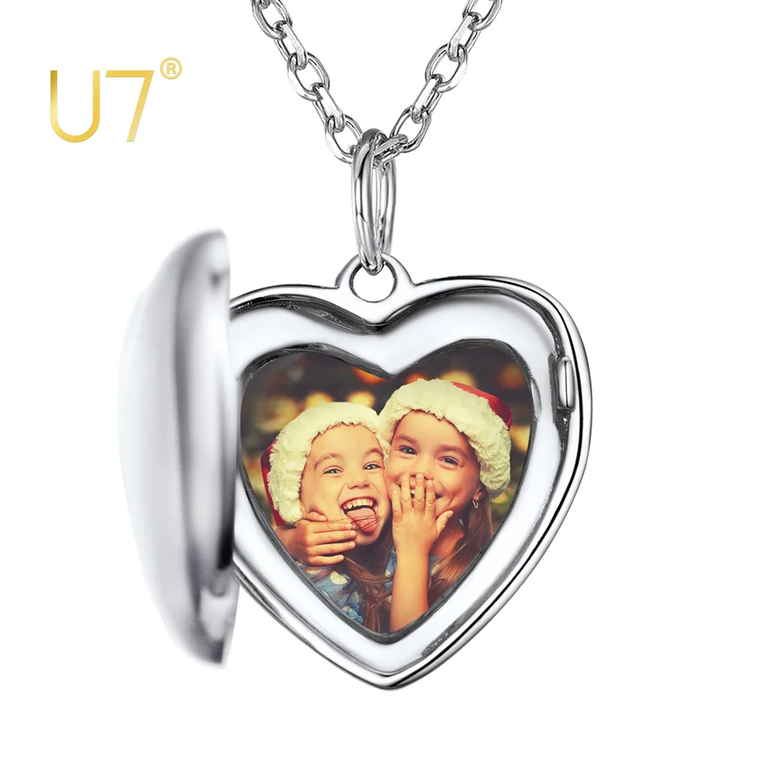 U7 925 Sterling Silver Custom Photo Heart Locket Necklaces for Women Celtic Knot Life Tree Photo Laser Engrave Memorial Jewelry