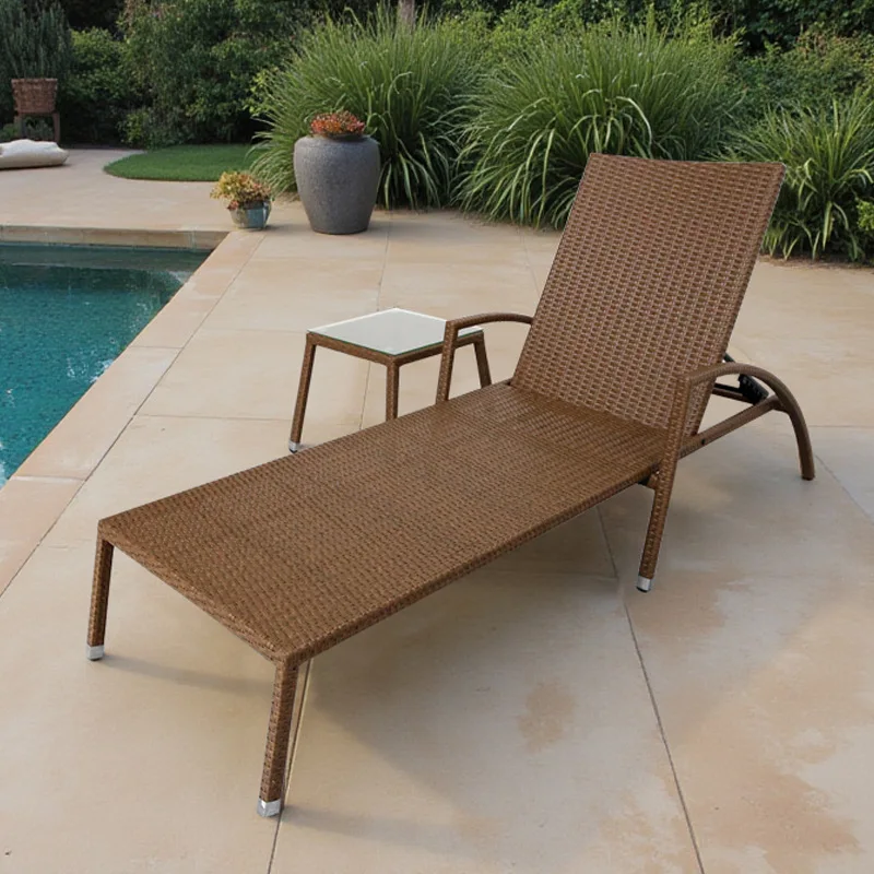 

Outdoor waterproof bed rattan chair recliner hotel bed and breakfast balcony courtyard villa swimming pool folding rattan beach
