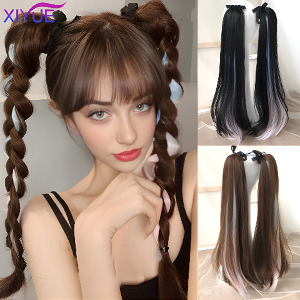 

XIYUE Synthetic Hair Fiber Heat-Resistant Curly Hair With Ponytail Fake Hair Chip-in Hair Extensions Pony Tail Wig With braids