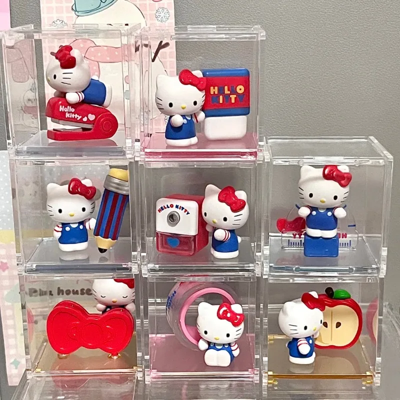مجموعة صندوق أدوات مكتبية لطيفة من Hello Kitty - مجموعة كاملة مكونة من 8 قطع مع حافظات عرض أكريليك هدية صغيرة لديكور مكتب Kawaii لـ Gi
