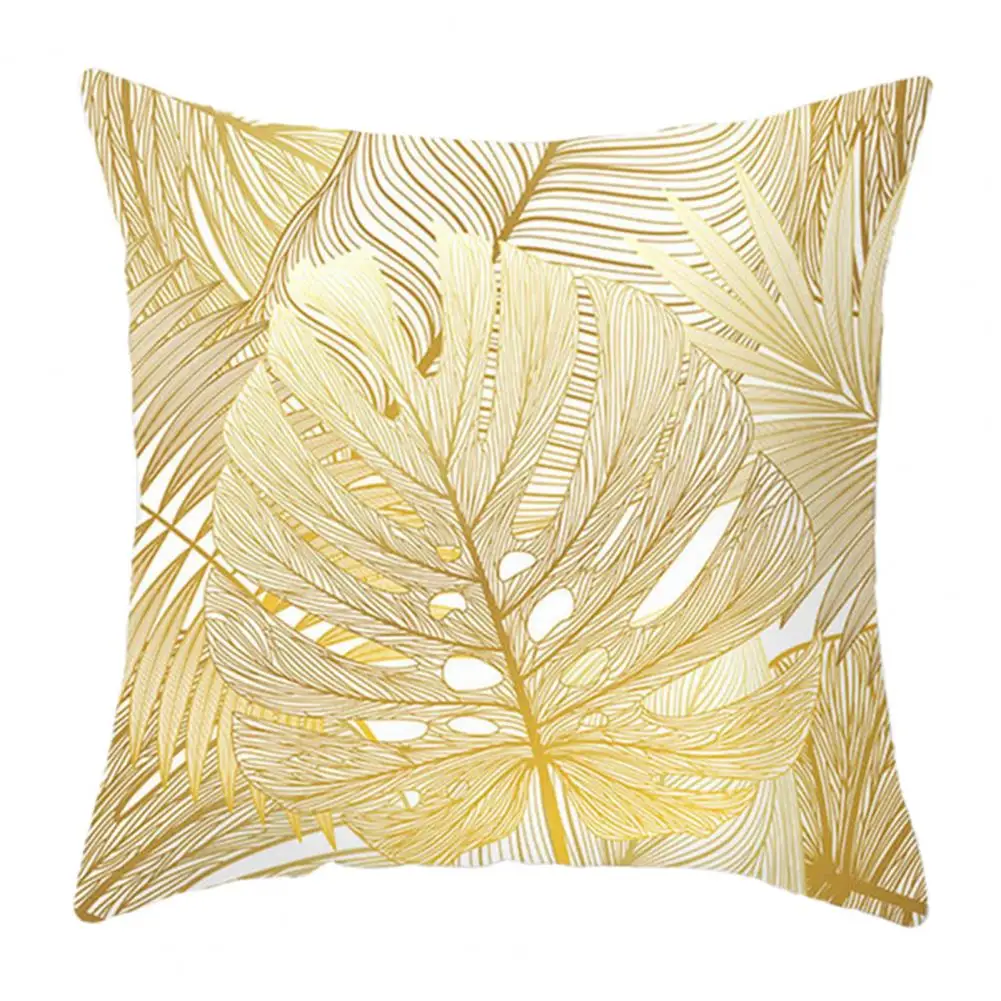 

Pillow Cover Golden Leaf Square Cushion Cover for Sofa Decor Case Flowers Pillowcase