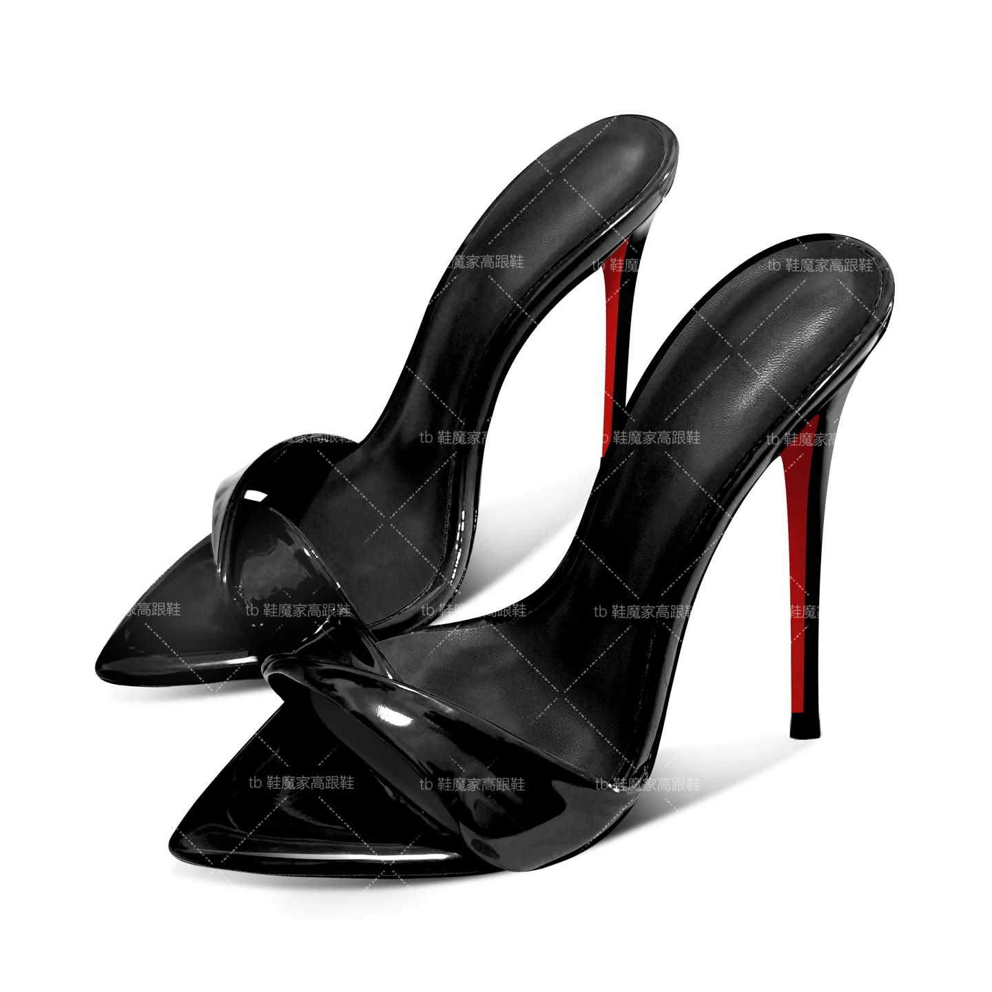 

Новые ультравысокие каблуки с открытым носком, черные женские тонкие туфли на остром каблуке, сексуальные внешние полутапочки.