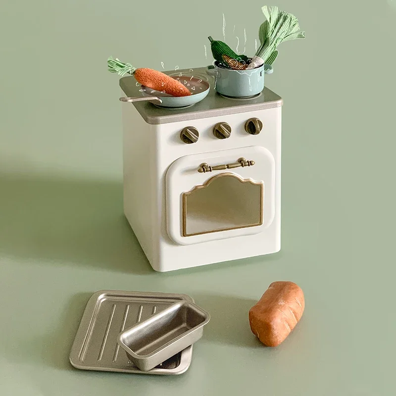 DollHouse Mini Kitchen Mini Locker Mini Trash Can Miniature Oven Chairs Children's Home Cooking Pot and Pan Food Doll Furniture