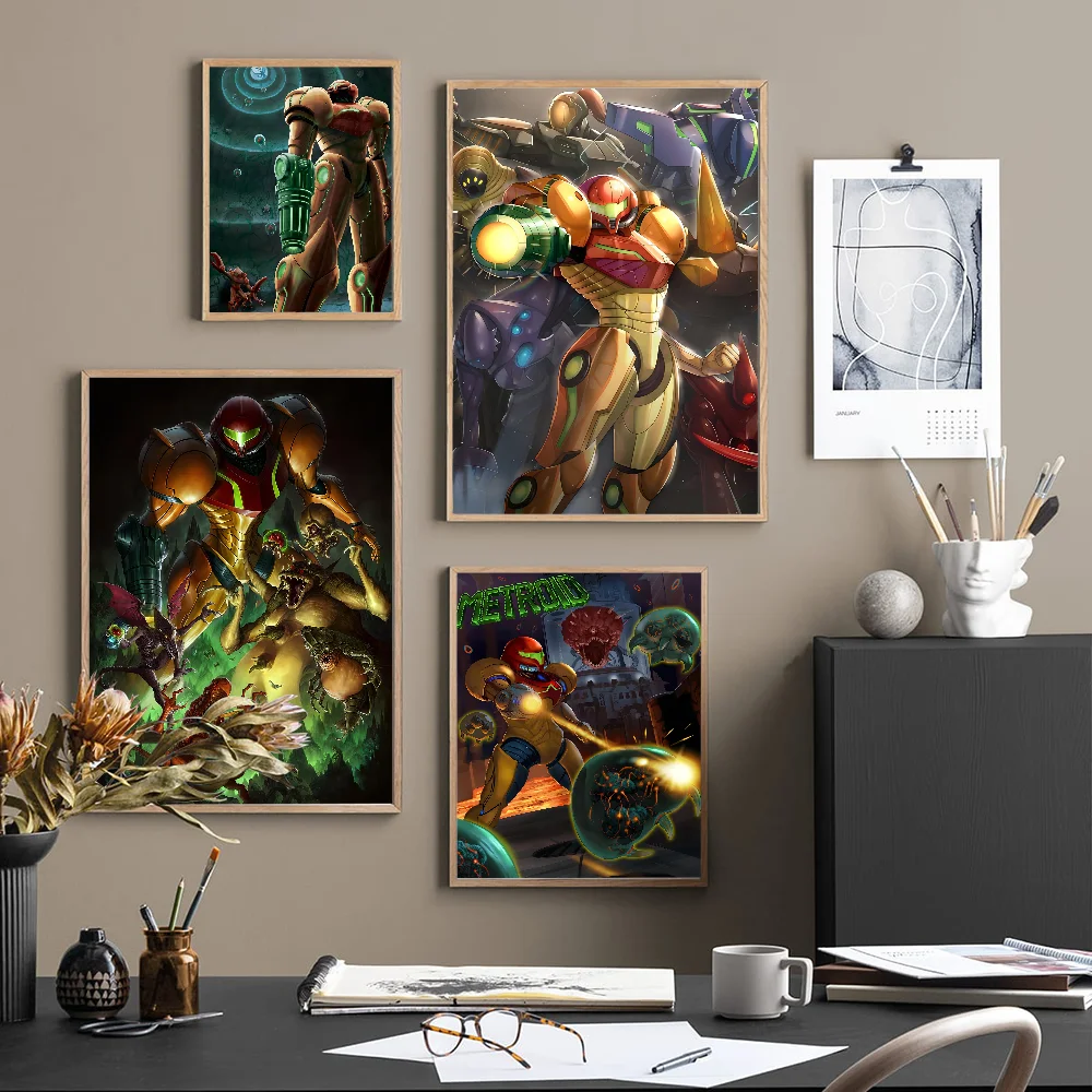 Metroid Anime Posters Sticky Waterproof Paper Sticker Coffee House Bar Kawaii Room Decor