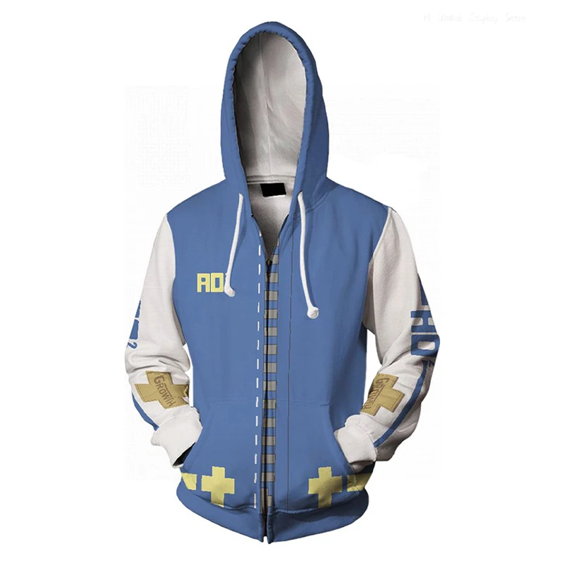 Game Guilty Gear Bridget Cosplay Costume Adult Unisex Hoodie Zipper Sweatshirt Casual Jacket Coat Halloween Clothes