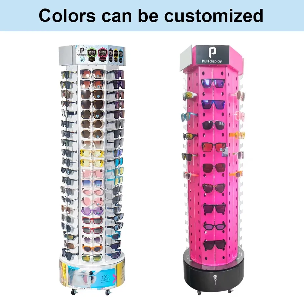 

Acrylic metal glasses display stand, sunglasses floor with mirror rotation
