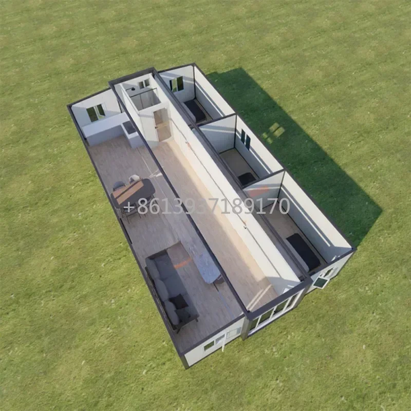 مصنع رخيص 20 40ft جاهز قابل للتوسيع أجنحة مزدوجة منزل جاهز سهل التجميع 40 قدم منزلق خارج المنزل مع 3 سرير