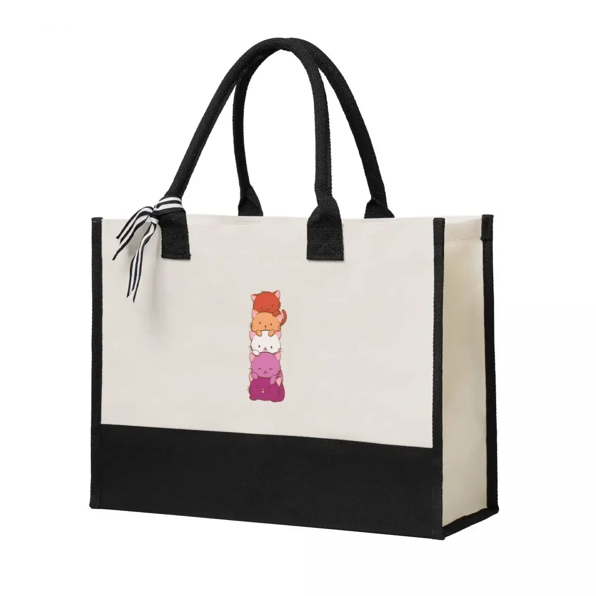 Borsa per la spesa regalo in tela New Orange lesbiche Pride Flag Kawaii Cats Canvas borsa di grande capacità regali di qualità personalizzabili