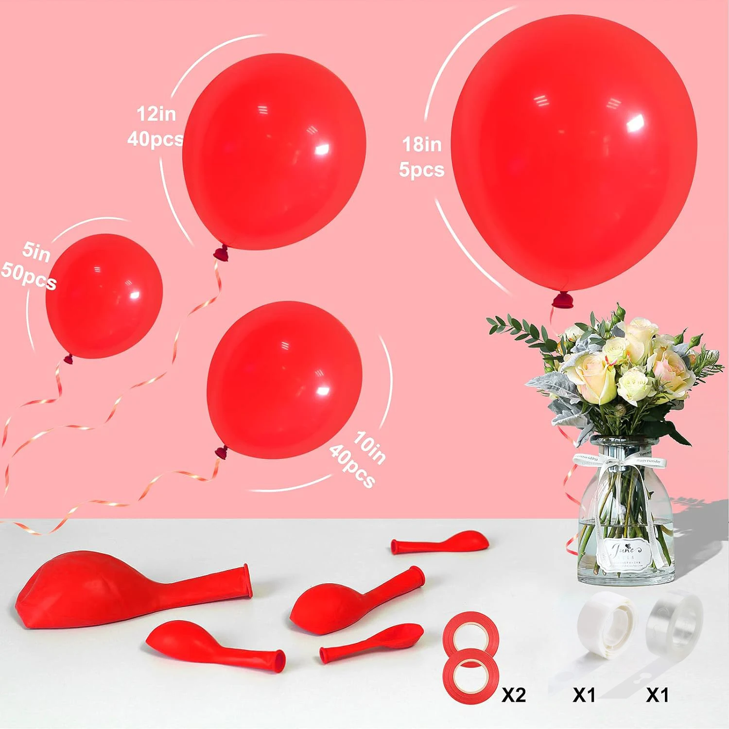 135pcs red and other colors latex balloon arch set for birthdays, weddings, gender reveal, bachelorette party, family reunion