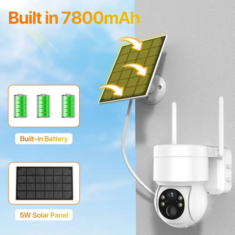 

Встроенная батарея, Wi-Fi PTZ, 4 МП, уличная беспроводная солнечная IP-камера, 6-кратный зум, 1080P, камера видеонаблюдения, длительный режим ожидания iCSee