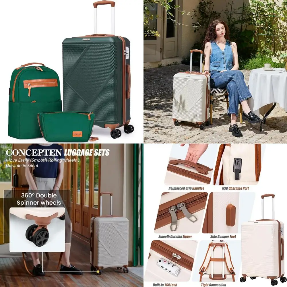 

Легкий набор чемоданов из трех предметов с 20-дюймовым чемоданом-спиннером, твердым корпусом из АБС-пластика и замком TSA для надежных путешествий