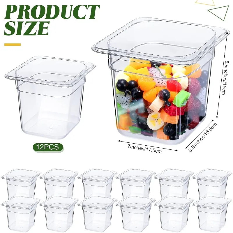 12 Packs Clear Food Pan 1/6 Size Stackable Polycarbonate Pan with Capacity Indicator Restaurant Commercial Hotel Pans