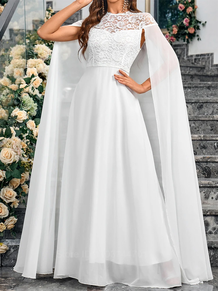 Luxury Chiffon Wedding Long Dress Side Slit A-Line Floor Length Robe De Mariee White Elegant Cloak Sleeves Ropa Para Mujer