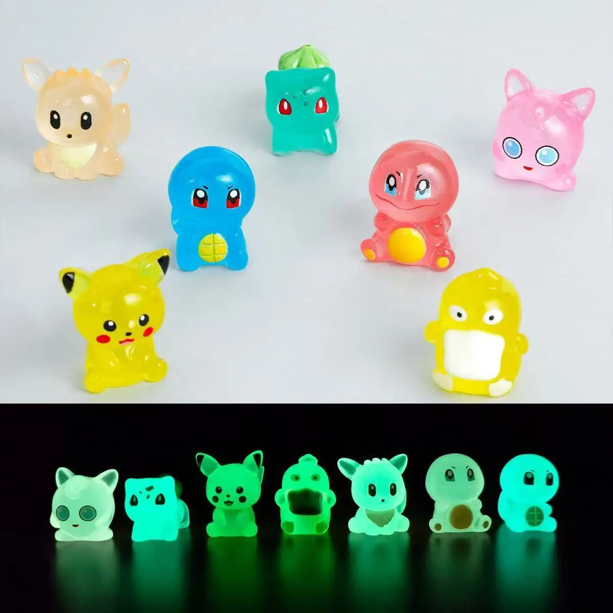 Figurines de dessin animé Pokemon Pikachu, 7 pièces/ensemble, jouet lumineux mignon Charmander Bulbasaur pour enfants, Collection d'ornements Kawaii, cadeau de charme