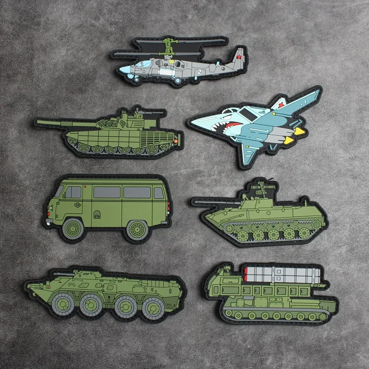 High Quality PVC Patches Tactical Tank Shark Aircraft Armored Vehicle Morale Badge Backpack Sticker Military Armband Appliques