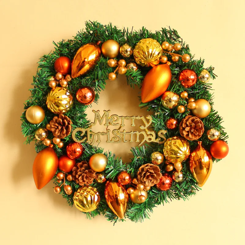 

Christmas Decoration Pine Cone Wreath Door Hanging Christmas Ball Wreath Shopping Mall Window Rattan Wall Hanging Decorations