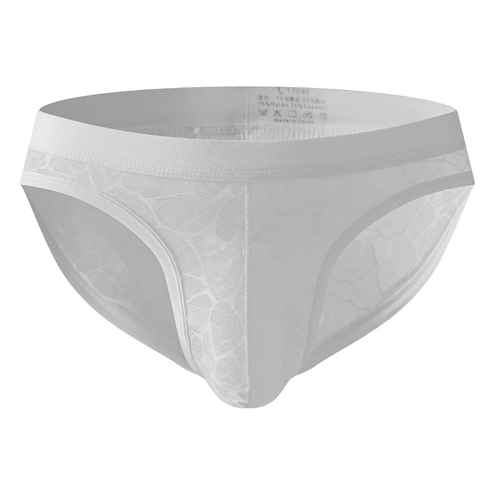 1pc Mens See-Through Lace Mesh Briefs Low Rise Breathable Underwear Transparent Ice Silk U Shape Pouch Seamless Panties