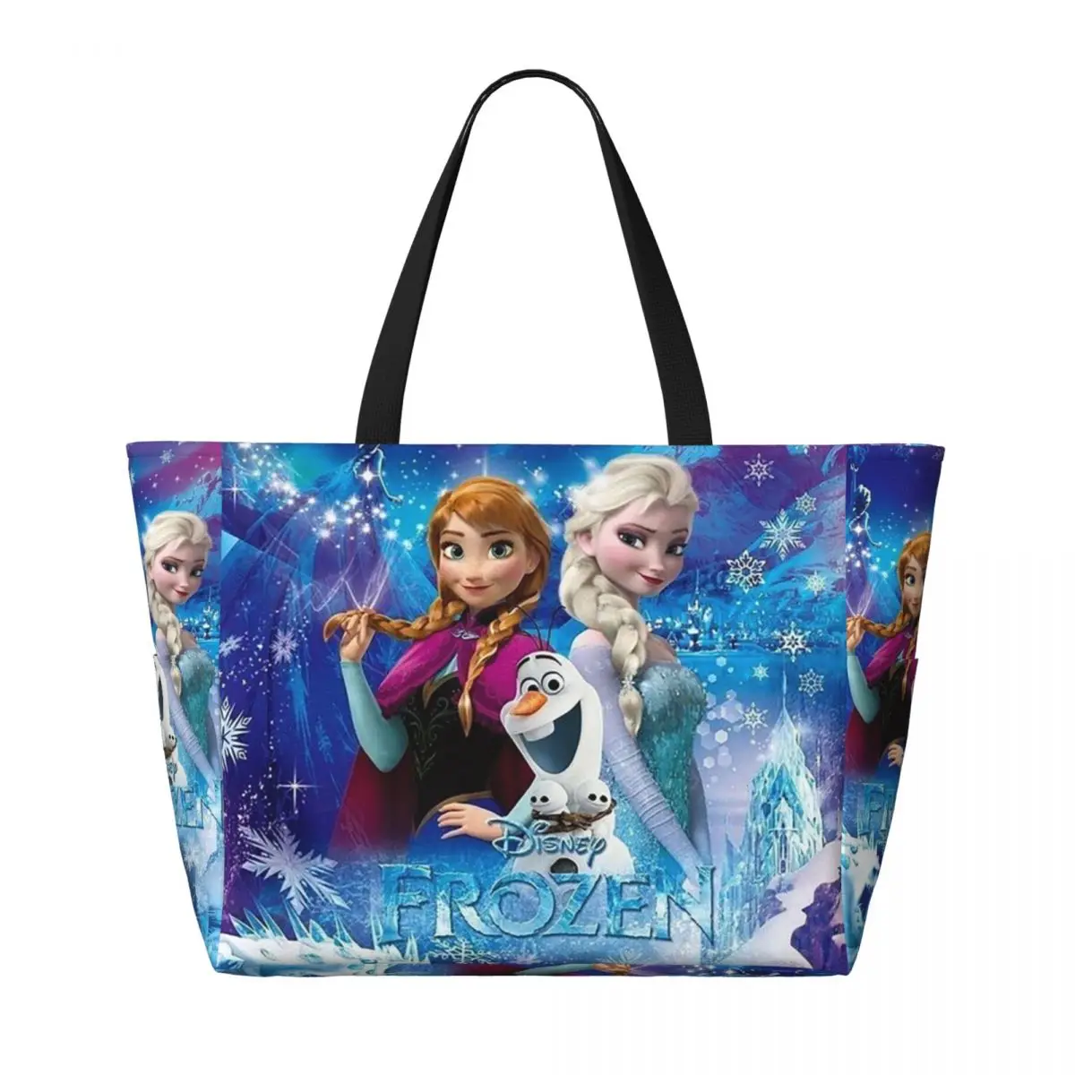 Custom Frozen Princess Elsa Anna Groceries Shopping Tote Bag Women Big Capacity Animated Gym Beach Travel Bags