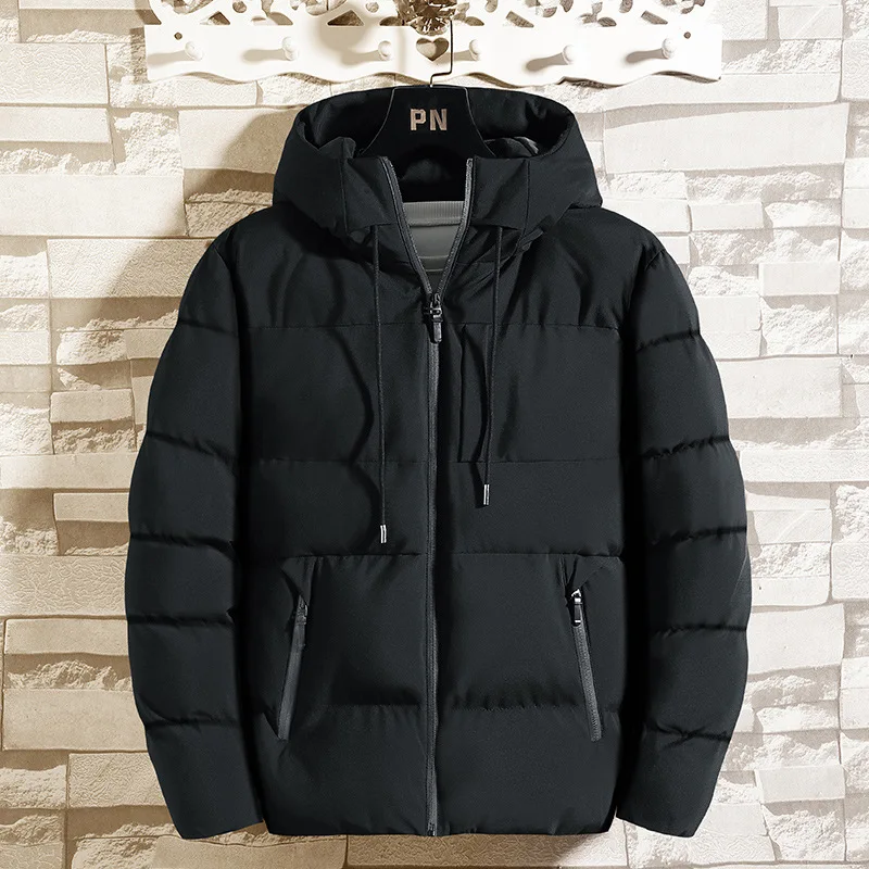 Men's Winter Autumn Coat Top Cotton Coat Hooded Bread Coat Thickened Warm Solid Color Simple Comfortable Casual Niche Versatile