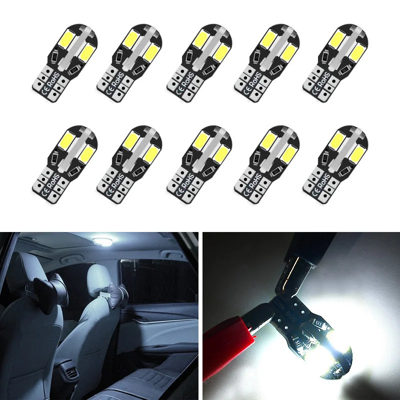 10pcs W5W T10 LED Bulbs Canbus 5730 8SMD 12V 6000K 194 168 LED Car Interior Map Dome Lights Parking Light Auto Signal Lamp