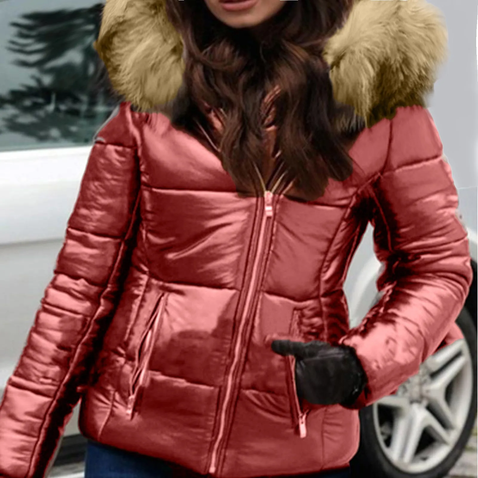 Chaqueta de plumón corta para mujer, abrigo grueso y cálido de gran tamaño con capucha de piel sintética, Parkas negras, ropa de invierno, 2023