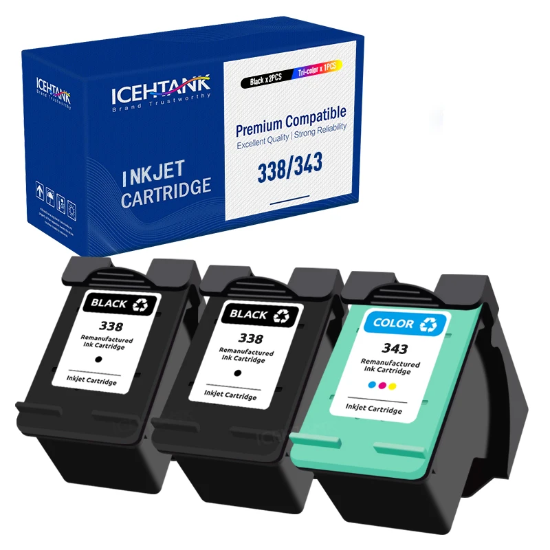 Icehtank Remanufactured 338XL 343XL Ink Cartridge Replacement For HP 338 343 Deskjet 5740 6520 6540 6840 Photosmart 325 375 2355