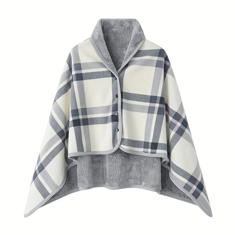 Multifunctional Shawl Blanket With Double Layer Thick Plaid Pattern Polar Fleece Throw Blanket Winter Office Wearable Blanket