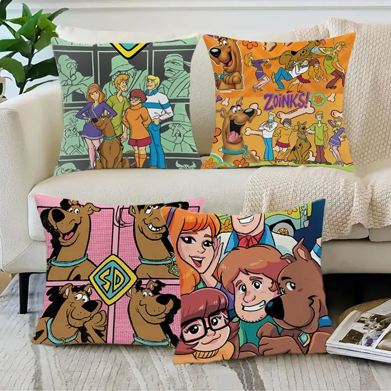 Scooby Doo 45cm Cushion Cover Cute Flannel Pillow Case Cartoon Anime Print Decorative Sofa Pillowcase Home Decoration Party Gift