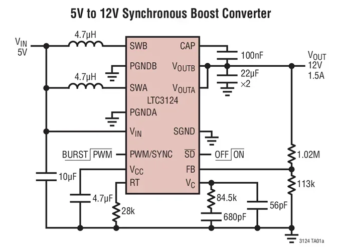LTC3124EDHC LTC3124IDHC LTC3124 - 15V, 5A 2-Phase Synchronous Step-Up DC/DC Converter with Output Disconnect