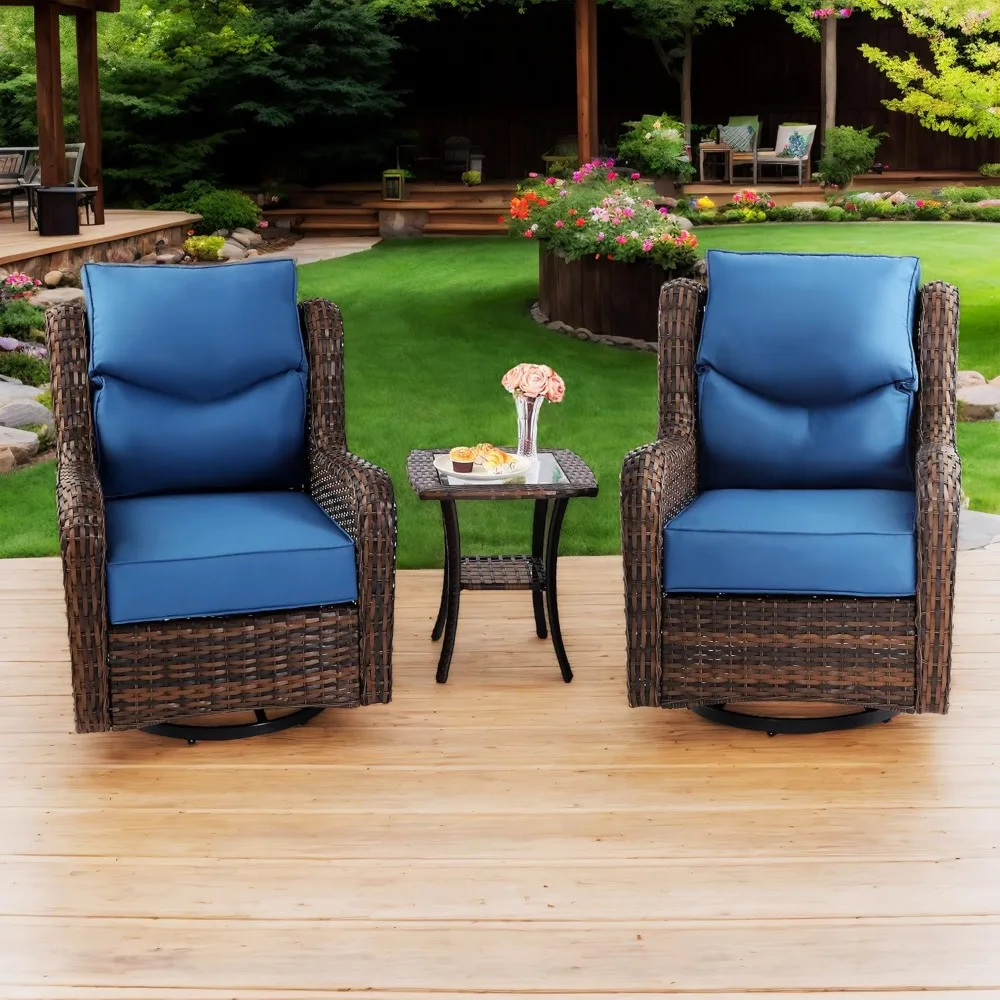 

Swivel Patio Chairs Set of 2,Outdoor Swivel Rocker with 6" Thick Cushions and Side Table, Swivel Rocking Patio Glider for Balcon