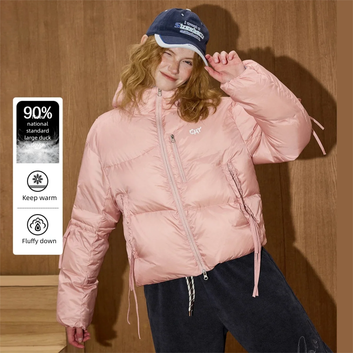 Coolhut Colorblock recoger cintura Puffer invierno 90% abajo Parka recortada nube voluminosa diseño acolchado silueta cálida de gran tamaño