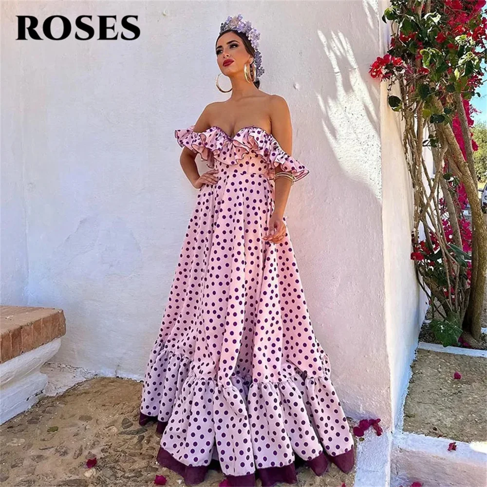 ROSES Tulle A Line Chic Woman Evening Dress Gown Ruched Off the Shoulder Ball Gown Sweetheart Night Dresses Gown robes de soirée