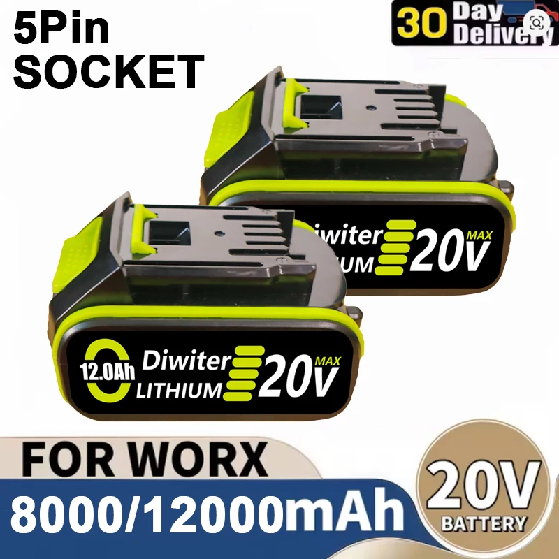 6000mAh Rechargeable Battery for WORX 20V Tools, Large Foot Model Compatible with Sanding, Trimming, Cutting Equipment, 100% New