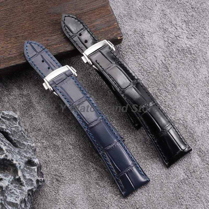 Calfskin Genuine Leather Strap for Seiko for Omega 19mm 20mm 21mm 22mm Business Watch Band for Men Women Folding Buckle Bracelet