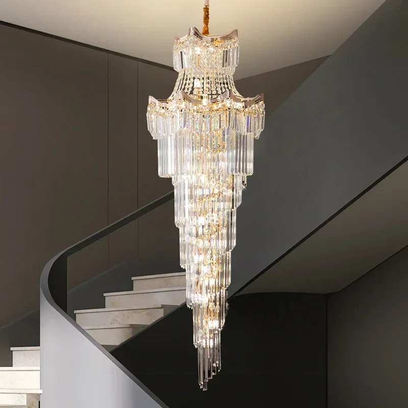 Villa Duplex Large Chandelier Light Luxury Living Room Crystal Lamp Stair Chandelier Loft Apartment Lift Empty Building Middle