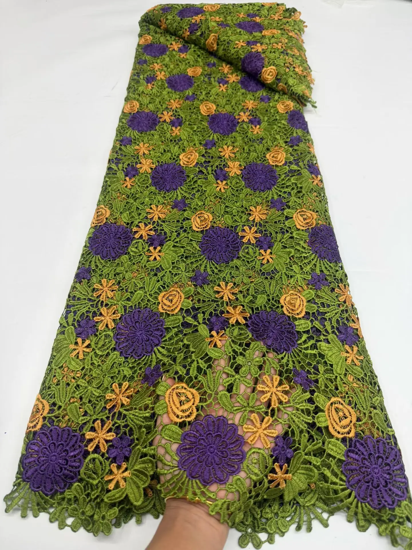 Multicolor Flower Water Soluble African High Quality Lace Fabrics Cotton Embroidery Lace Hand-Cut Holes For Wedding Sewing Dress