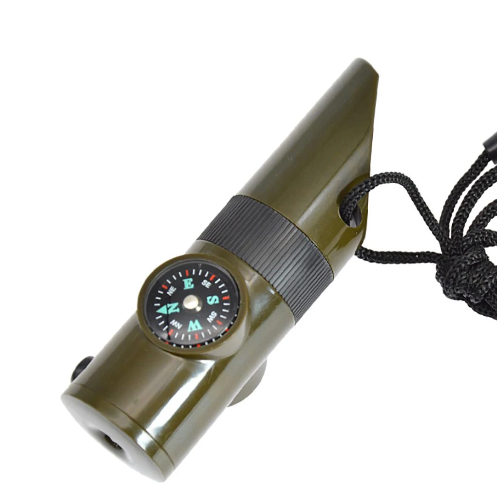 NERIES 7 in 1 Survival Emergency Whistle LED Light Compass Thermometer Megaloscope Portable Pointing Accuracy Safety Whistles